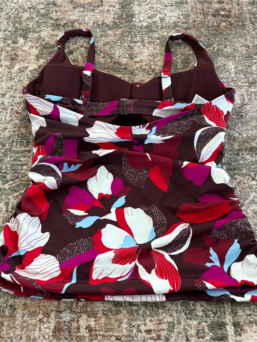 Athleta Hero Bloom Chocolate Swim Tank & High Waist Bottom Set Large 38D/DD - Picture 7 of 9